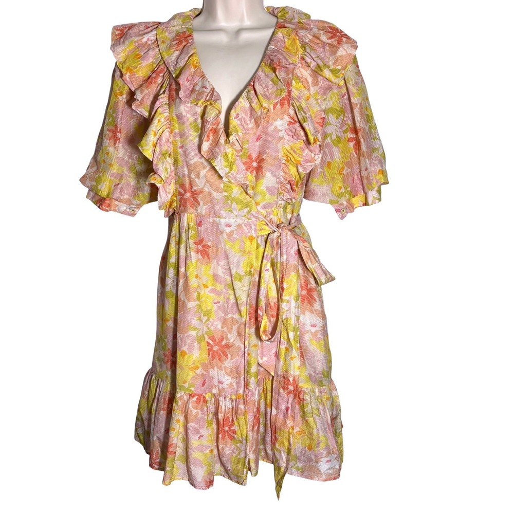 Magali Pascal Maggie Dress Vintage BLoom Light Silk Blend Wrap Dress sz XS